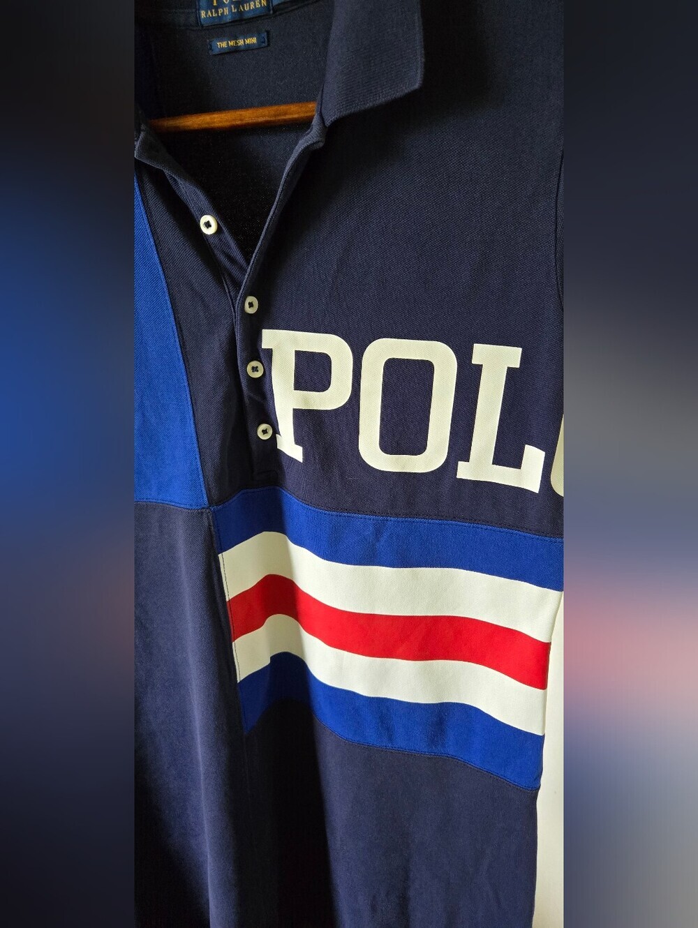 Polo by Ralph Lauren Navy Blue & White Colorblock Polo Dress with Red Stripe - Picture 9 of 16